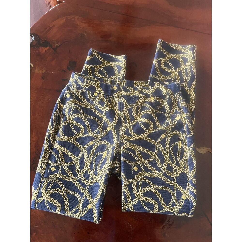 Michael Kors Women denim&ChainPrint Skinny fit Leggings SZ XS TrueNVY/Gold
